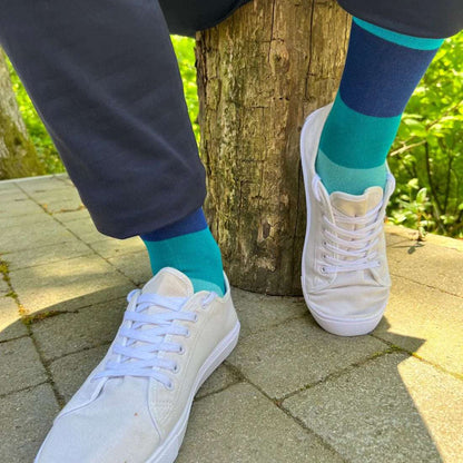 Swole Panda Blue Block Stripe Bamboo Socks