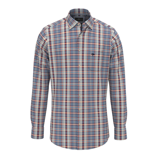 Fynch-Hatton Cloud Blue Check Cotton Long Sleeve Shirt