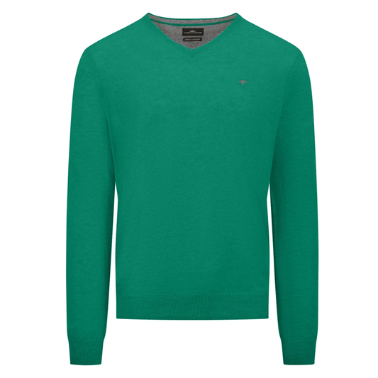 Fynch-Hatton Green V-Neck Wool-Cashmere Sweater