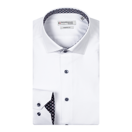 Giordano Men’s White Modern Fit Twill Long Sleeve Shirt