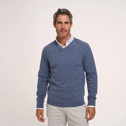 R2 Mid Blue V-Neck Pullover for Men - Stylish & Versatile Knitwear