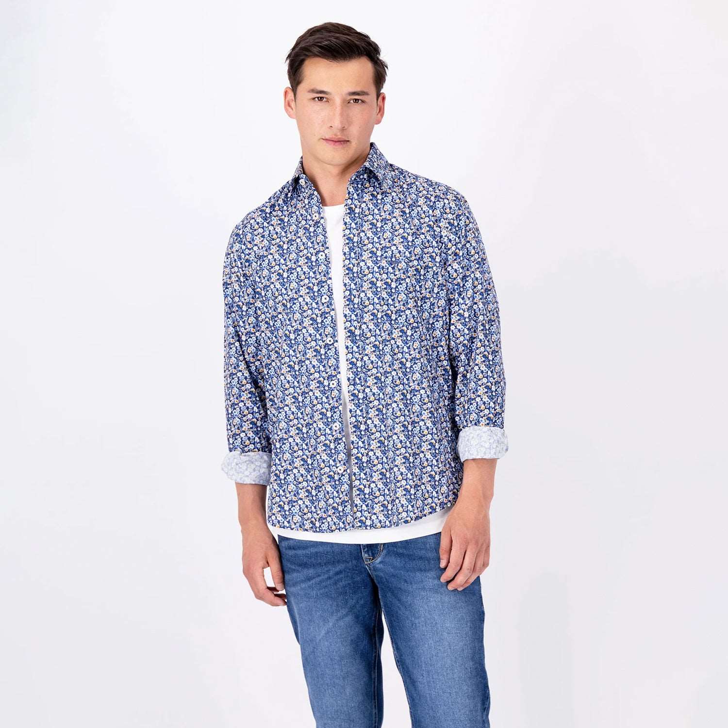 Fynch-Hatton Men's Long Sleeve Navy Floral Print Shirt