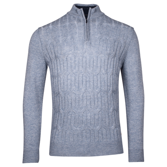 Baileys Sky Blue Men’s Cable Knit Quarter Zip Jumper