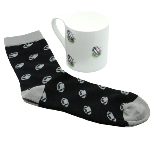 Dalaco Black Rugby Ball Mug & Sock Gift Set for Men