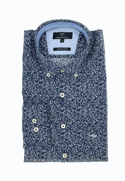 Fynch-Hatton Fancy Prints Long Sleeve Shirt Navy