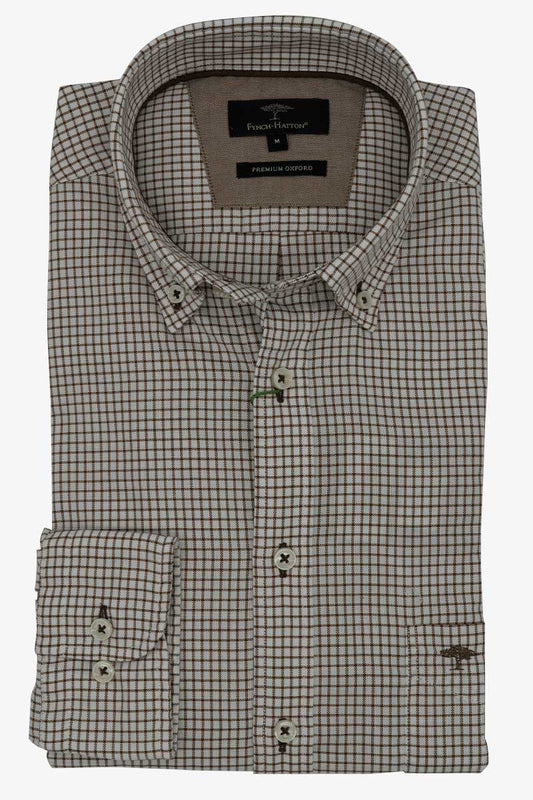 Fynch-Hatton Premium Oxford Check Bown Long Sleeve Shirt