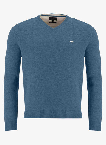 Fynch-Hatton V Neck Merino/Cashmere Blue